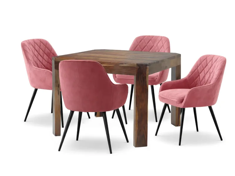 Orchid Solid Wood 4 seater Dining Table with Chair in Peach